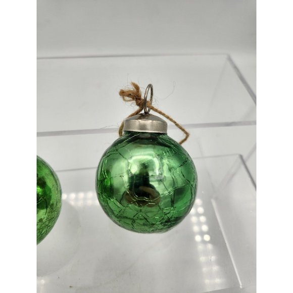 Vintage Kugel Style Green Crackle Mercury Glass Ball Christmas Ornament - Picture 3 of 7